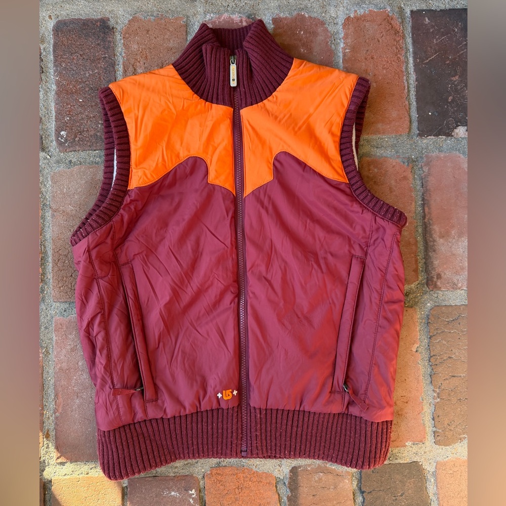 Burton women's maroon and orange faux suede fleece-lined ski vest